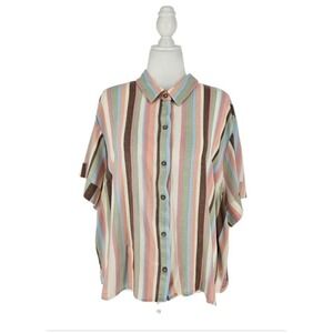Torrid Button Down Shirt Women 4X Multicolor Striped Short Sleeve Rayon Blend